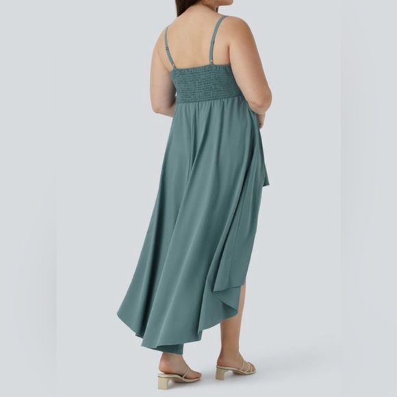 Halara Breezeful Shirred High Low Flowy Midi Dress Stone Blue Size Large NWT - Picture 2 of 12